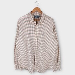 Ralph Lauren Men's XXL Classic‎ Fit Button Up Shirt Red Blue Plaid Check Oxford